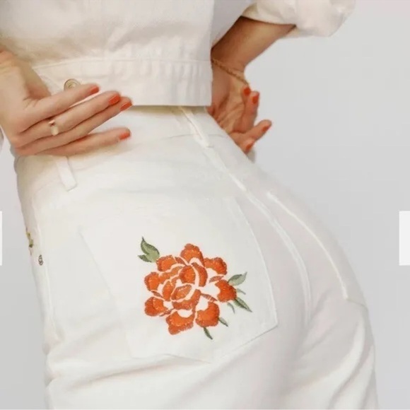 Reformation White Cynthia Straight Leg Mid Rise Denim Jeans - Picture 2 of 7